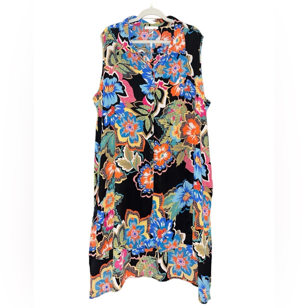 “Spense” hi-low tropical floral dress/tunic/cover-up will fit many sizes up 2 3X - Picture 1 of 10